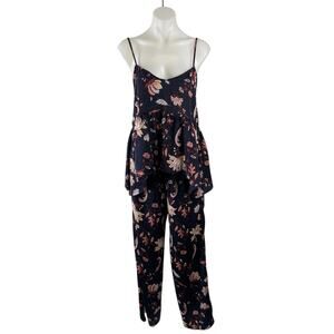 Shimera Botanical Floral Peplum Cami Top Wide Leg Pajama Lounge Sleepwear Set XS